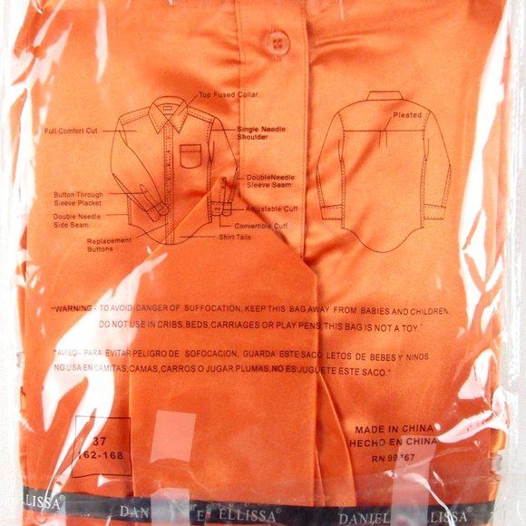 NWT Daniel Ellissa Mens Metallic Orange Satin Dress Shirt & Tie Set 14.5 (32/33) - Picture 2 of 2